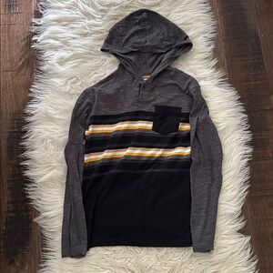 Stylish Striped Gray and Black Hooded Shirt by Distortion
